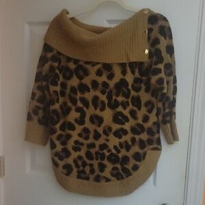 Madison Tan Leopard Cowl Neck Sweater